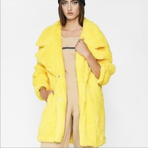 Yellow mid length fluffy coat